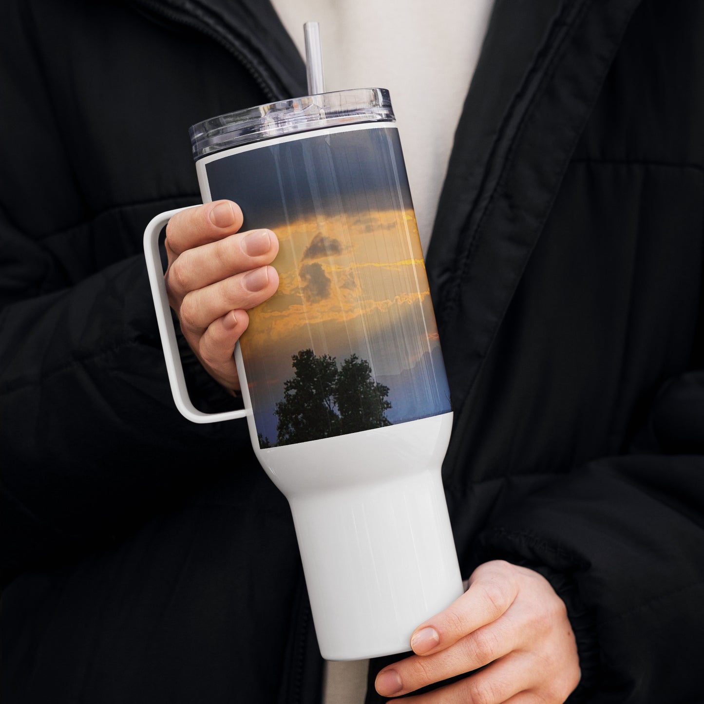 Sunset Travel mug with a handle