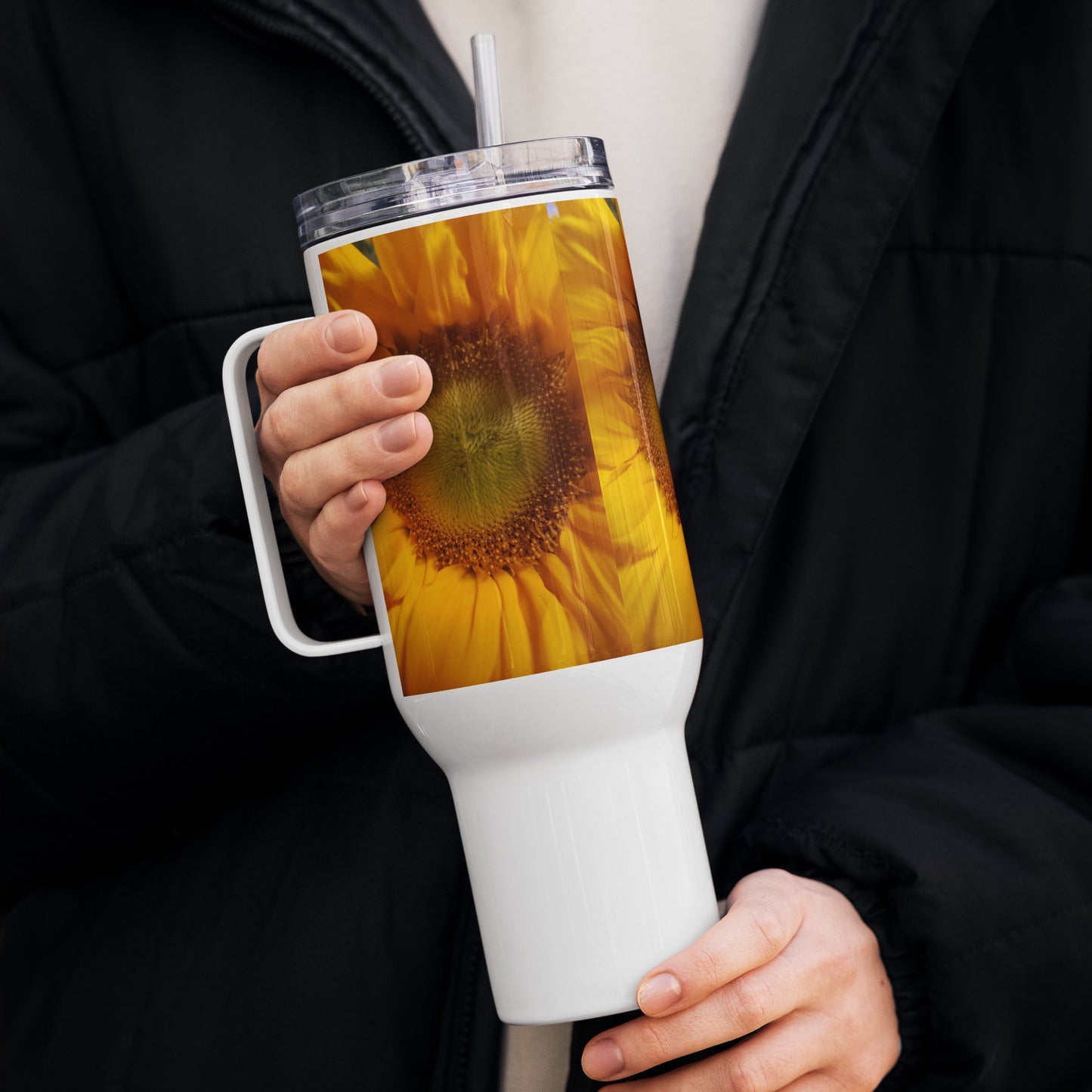 Sunflower Travel mug with a handle
